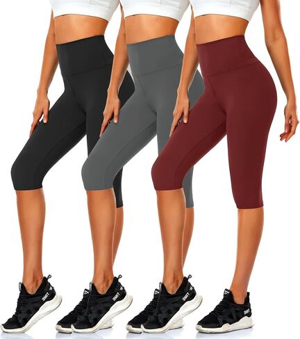 CTHH 3 قطع من سراويل كابري مع جيوب - سراويل يوجا عالية الخصر بطول الركبة، شورتات لراكبي الدراجات النارية للنساء للجري في الصيف in Kuwait