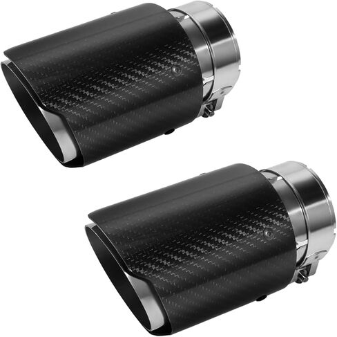 Vechkom 2PCS 3" Inlet Carbon Fiber & Stainless Steel Exhaust Tip 4" Outlet 6.5 Inch Overall Length Glossy Black Silver Finish Universal Fit for Diesel & Gas Vehicles Durable Exhaust Tailpipe Adapter in Kuwait