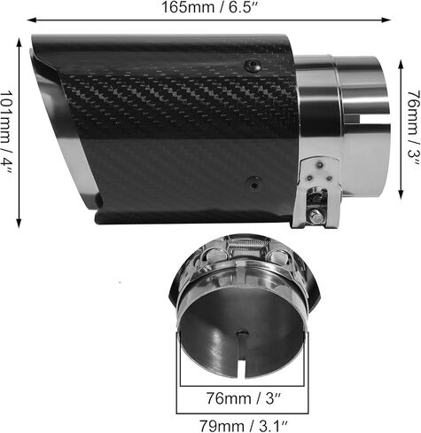 Vechkom 2PCS 3" Inlet Carbon Fiber & Stainless Steel Exhaust Tip 4" Outlet 6.5 Inch Overall Length Glossy Black Silver Finish Universal Fit for Diesel & Gas Vehicles Durable Exhaust Tailpipe Adapter in Kuwait