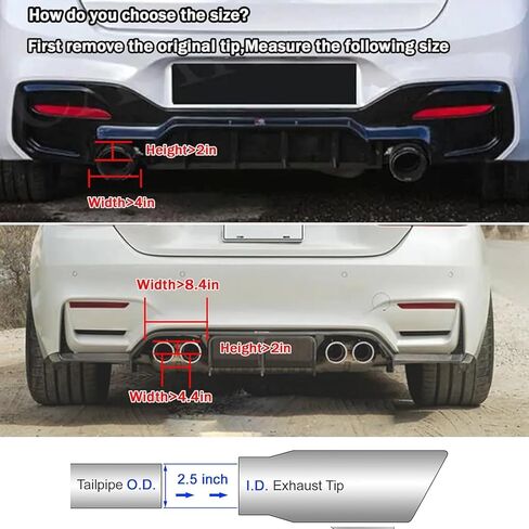 Vechkom 2PCS 3" Inlet Carbon Fiber & Stainless Steel Exhaust Tip 4" Outlet 6.5 Inch Overall Length Glossy Black Silver Finish Universal Fit for Diesel & Gas Vehicles Durable Exhaust Tailpipe Adapter in Kuwait