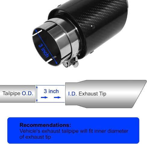 Vechkom 2PCS 3" Inlet Carbon Fiber & Stainless Steel Exhaust Tip 4" Outlet 6.5 Inch Overall Length Glossy Black Silver Finish Universal Fit for Diesel & Gas Vehicles Durable Exhaust Tailpipe Adapter in Kuwait