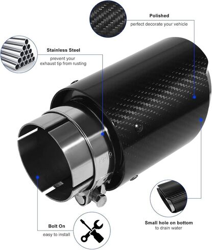 Vechkom 2PCS 3" Inlet Carbon Fiber & Stainless Steel Exhaust Tip 4" Outlet 6.5 Inch Overall Length Glossy Black Silver Finish Universal Fit for Diesel & Gas Vehicles Durable Exhaust Tailpipe Adapter in Kuwait