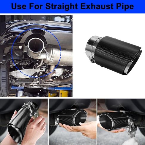 Vechkom 2PCS 3" Inlet Carbon Fiber & Stainless Steel Exhaust Tip 4" Outlet 6.5 Inch Overall Length Glossy Black Silver Finish Universal Fit for Diesel & Gas Vehicles Durable Exhaust Tailpipe Adapter in Kuwait