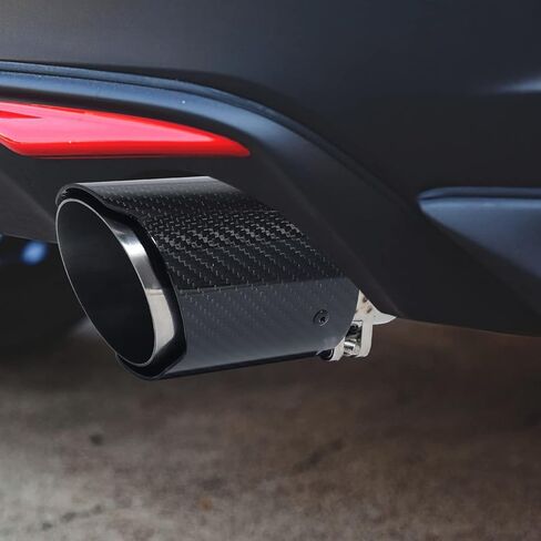 Vechkom 2PCS 3" Inlet Carbon Fiber & Stainless Steel Exhaust Tip 4" Outlet 6.5 Inch Overall Length Glossy Black Silver Finish Universal Fit for Diesel & Gas Vehicles Durable Exhaust Tailpipe Adapter in Kuwait