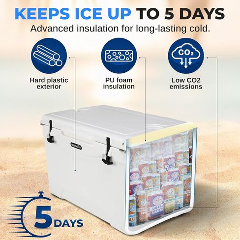 SereneLife Ultra-Tough 25-75 Quart Rotomolded Cooler Box, Holds Upto 64 Cans, Keeps Ice Up to 5 Days, Heavy-Duty Insulated Portable Ice Chest Box, Ideal for Camping, Beach, Picnics, Tailgating, etc in Saudi Arabia