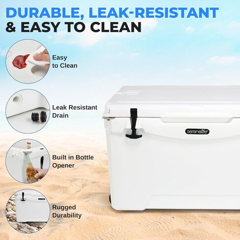 SereneLife Ultra-Tough 25-75 Quart Rotomolded Cooler Box, Holds Upto 64 Cans, Keeps Ice Up to 5 Days, Heavy-Duty Insulated Portable Ice Chest Box, Ideal for Camping, Beach, Picnics, Tailgating, etc in Saudi Arabia