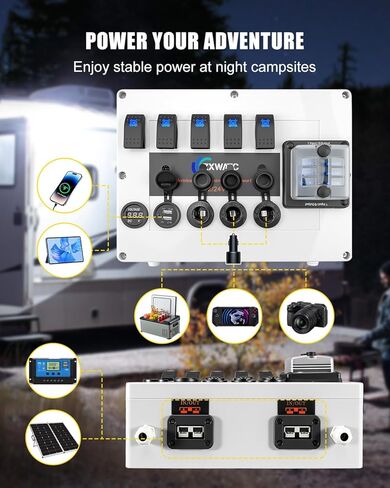 صندوق التحكم في طاقة البطارية 12 فولت/24 فولت للنظام الكهربائي للتخييم، صندوق مصهر 6 اتجاهات، 5 مفاتيح هزازة، الفولتميتر، منافذ USB، مقبس السجائر، مصدر طاقة الكل في واحد DIY للمركبات الترفيهية، شاحنة صغيرة، دفع رباعي ومظلة in Kuwait