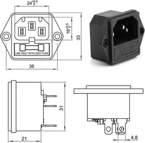4-Pack IEC C14 وحدة مدخل الطاقة مع الصمامات 250V 10A برغي جبل المقبس للوحة المعدات الكهربائية الضميمة in Kuwait