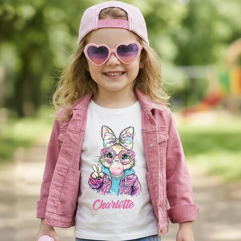 Matching Easter Outfits for Siblings, Funny Easter Shirt, Easter Gifts for Kids, Kids Easter Shirts for Girls, Boys Easter Shirt Toddler: Colorful Bunny Graphic with Custom Name, Cousin Crew Shirts in Kuwait