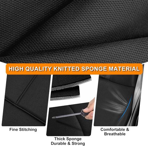 Front Bench Seat Cover Compatible with 1992-2003 Chevy S10 with 2 Headrests, Heavy Duty Knitted Sponge Fabric, Black in Saudi Arabia