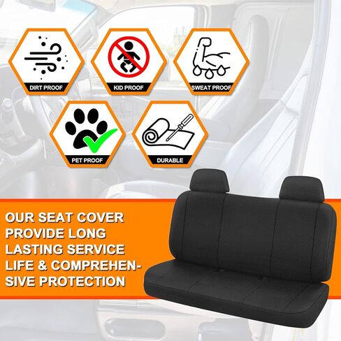 Front Bench Seat Cover Compatible with 1992-2003 Chevy S10 with 2 Headrests, Heavy Duty Knitted Sponge Fabric, Black in Saudi Arabia