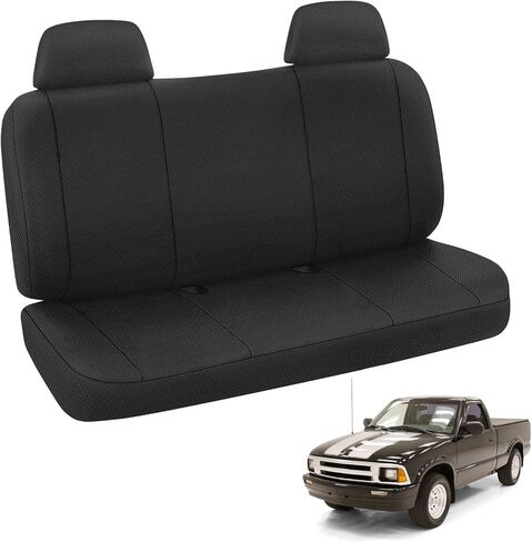 Front Bench Seat Cover Compatible with 1992-2003 Chevy S10 with 2 Headrests, Heavy Duty Knitted Sponge Fabric, Black in Saudi Arabia