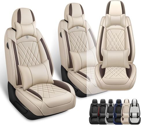 مناسب لسيارة Toyota Camry 2012-2026، غطاء مقعد السيارة الرياضي مع جلد نابا الفاخر ووسادة هوائية متوافقة مع واقيات مقاعد السيارة المقاومة للماء وسهلة التنظيف (قطعتان أماميتان، أسود رمادي) in Kuwait