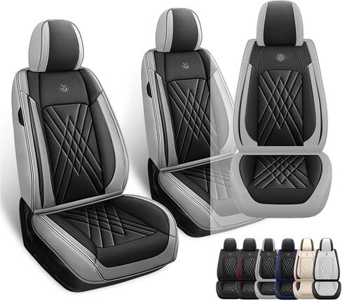 مناسب لسيارة Toyota Camry 2012-2026، غطاء مقعد السيارة الرياضي مع جلد نابا الفاخر ووسادة هوائية متوافقة مع واقيات مقاعد السيارة المقاومة للماء وسهلة التنظيف (قطعتان أماميتان، أسود رمادي) in Kuwait
