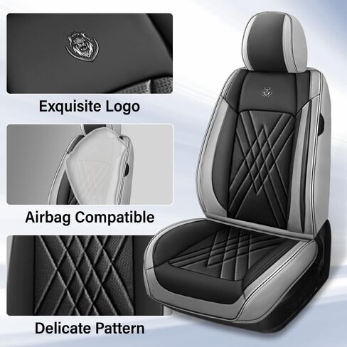 مناسب لسيارة Toyota Camry 2012-2026، غطاء مقعد السيارة الرياضي مع جلد نابا الفاخر ووسادة هوائية متوافقة مع واقيات مقاعد السيارة المقاومة للماء وسهلة التنظيف (قطعتان أماميتان، أسود رمادي) in Kuwait