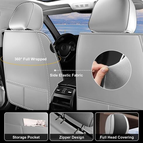 مناسب لسيارة Toyota Camry 2012-2026، غطاء مقعد السيارة الرياضي مع جلد نابا الفاخر ووسادة هوائية متوافقة مع واقيات مقاعد السيارة المقاومة للماء وسهلة التنظيف (قطعتان أماميتان، أسود رمادي) in Kuwait