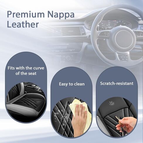 مناسب لسيارة Toyota Camry 2012-2026، غطاء مقعد السيارة الرياضي مع جلد نابا الفاخر ووسادة هوائية متوافقة مع واقيات مقاعد السيارة المقاومة للماء وسهلة التنظيف (قطعتان أماميتان، أسود رمادي) in Kuwait