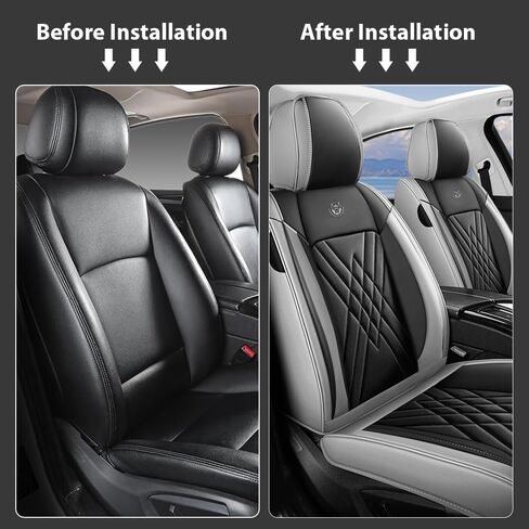 مناسب لسيارة Toyota Camry 2012-2026، غطاء مقعد السيارة الرياضي مع جلد نابا الفاخر ووسادة هوائية متوافقة مع واقيات مقاعد السيارة المقاومة للماء وسهلة التنظيف (قطعتان أماميتان، أسود رمادي) in Kuwait