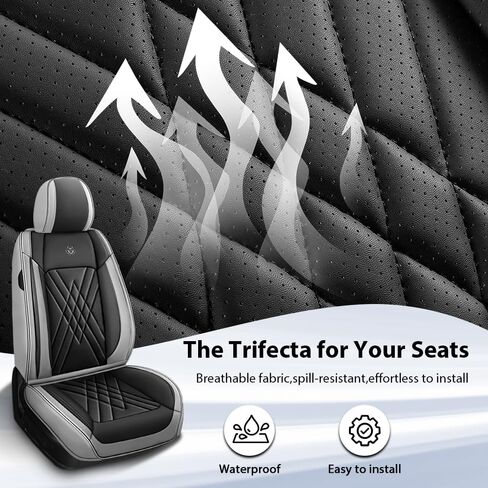 مناسب لسيارة Toyota Camry 2012-2026، غطاء مقعد السيارة الرياضي مع جلد نابا الفاخر ووسادة هوائية متوافقة مع واقيات مقاعد السيارة المقاومة للماء وسهلة التنظيف (قطعتان أماميتان، أسود رمادي) in Kuwait