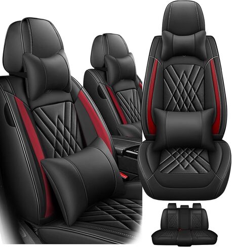 مناسب لسيارة Toyota Camry 2012-2026، غطاء مقعد السيارة الرياضي مع جلد نابا الفاخر ووسادة هوائية متوافقة مع واقيات مقاعد السيارة المقاومة للماء وسهلة التنظيف (قطعتان أماميتان، أسود رمادي) in Kuwait