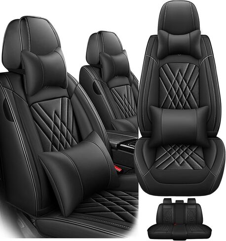 مناسب لسيارة Toyota Camry 2012-2026، غطاء مقعد السيارة الرياضي مع جلد نابا الفاخر ووسادة هوائية متوافقة مع واقيات مقاعد السيارة المقاومة للماء وسهلة التنظيف (قطعتان أماميتان، أسود رمادي) in Kuwait