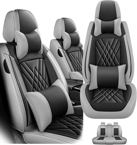 مناسب لسيارة Toyota Camry 2012-2026، غطاء مقعد السيارة الرياضي مع جلد نابا الفاخر ووسادة هوائية متوافقة مع واقيات مقاعد السيارة المقاومة للماء وسهلة التنظيف (قطعتان أماميتان، أسود رمادي) in Kuwait