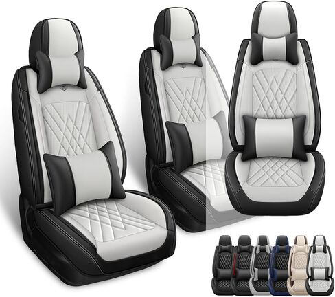 مناسب لسيارة Toyota Camry 2012-2026، غطاء مقعد السيارة الرياضي مع جلد نابا الفاخر ووسادة هوائية متوافقة مع واقيات مقاعد السيارة المقاومة للماء وسهلة التنظيف (قطعتان أماميتان، أسود رمادي) in Kuwait