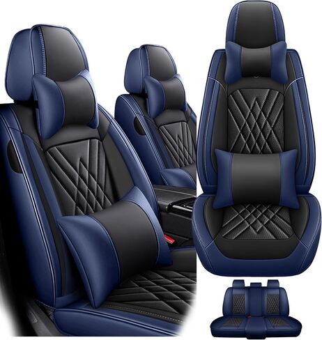 مناسب لسيارة Toyota Camry 2012-2026، غطاء مقعد السيارة الرياضي مع جلد نابا الفاخر ووسادة هوائية متوافقة مع واقيات مقاعد السيارة المقاومة للماء وسهلة التنظيف (قطعتان أماميتان، أسود رمادي) in Kuwait