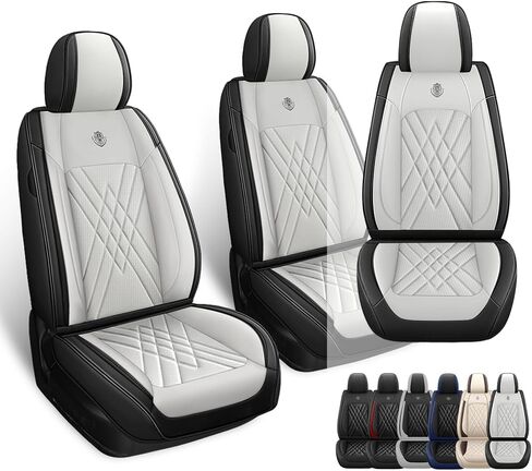 مناسب لسيارة Toyota Camry 2012-2026، غطاء مقعد السيارة الرياضي مع جلد نابا الفاخر ووسادة هوائية متوافقة مع واقيات مقاعد السيارة المقاومة للماء وسهلة التنظيف (قطعتان أماميتان، أسود رمادي) in Kuwait