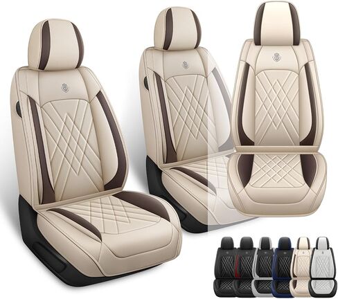 مناسب لسيارة Toyota Camry 2012-2026، غطاء مقعد السيارة الرياضي مع جلد نابا الفاخر ووسادة هوائية متوافقة مع واقيات مقاعد السيارة المقاومة للماء وسهلة التنظيف (قطعتان أماميتان، أسود رمادي) in Kuwait