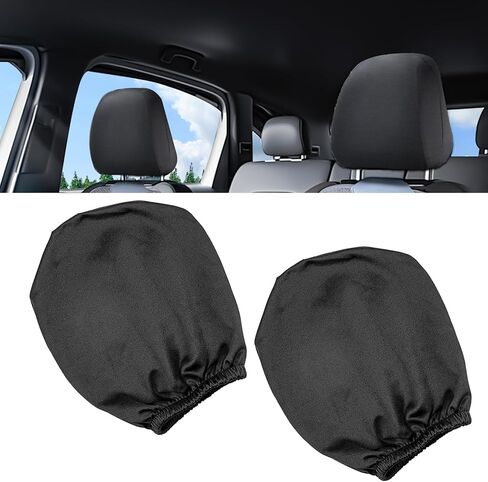 Universal 2 PCS Car Seat Headrest Covers (Black) - 9" x 10.6" Knitted Stretch Fabric, Breathable Fully Surrounded Design, Reusable Flexible Dust Protectors for Most Cars in Kuwait
