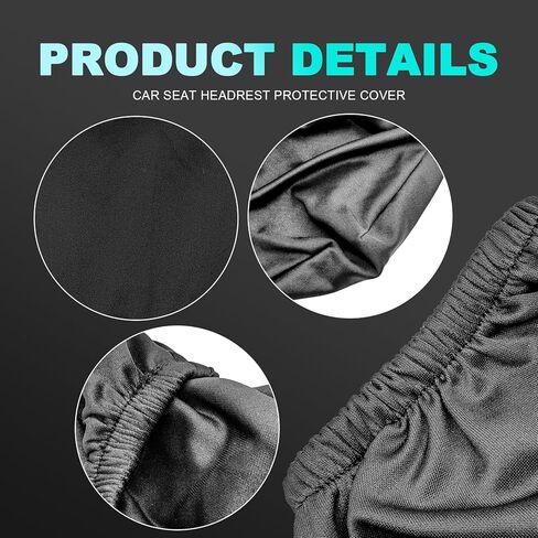 Universal 2 PCS Car Seat Headrest Covers (Black) - 9" x 10.6" Knitted Stretch Fabric, Breathable Fully Surrounded Design, Reusable Flexible Dust Protectors for Most Cars in Kuwait