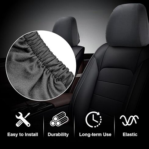 Universal 2 PCS Car Seat Headrest Covers (Black) - 9" x 10.6" Knitted Stretch Fabric, Breathable Fully Surrounded Design, Reusable Flexible Dust Protectors for Most Cars in Kuwait