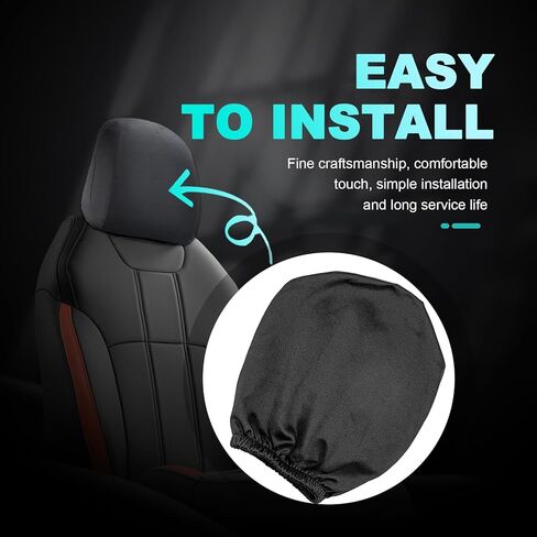 Universal 2 PCS Car Seat Headrest Covers (Black) - 9" x 10.6" Knitted Stretch Fabric, Breathable Fully Surrounded Design, Reusable Flexible Dust Protectors for Most Cars in Kuwait