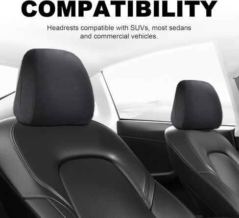 Universal 2 PCS Car Seat Headrest Covers (Black) - 9" x 10.6" Knitted Stretch Fabric, Breathable Fully Surrounded Design, Reusable Flexible Dust Protectors for Most Cars in Kuwait