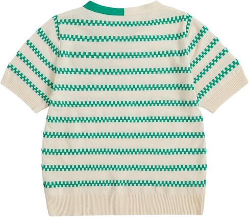 WDIRARA Women's Striped Short Sleeve Sweater Bow Tie Neck Color Block Tee Knit Pullover Tops in Saudi Arabia