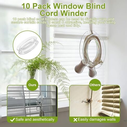 ETZ 10 Pack Window Blind Cord Winder, Safety Childproof Blind Cord Holder Cleat, Clear Plastic Windows Shade String Clips, Protect Kids and Pets No Wall Damage in Kuwait