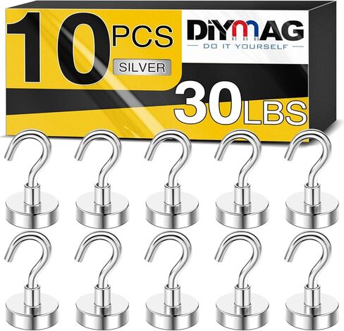 DIYMAG Magnetic Hooks for Hanging Cubicle Accessories, 30lbs 2026 Cruise Cabin Ship Essentials N52 Magnetic Hook Heavy Duty Strong Magnets Fridge for Classroom Beach Kitchen Grills 10 Pack Silver in Kuwait