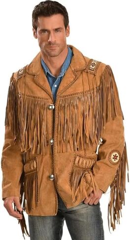The Orchid Native American Style Suede Leather Fringe Jacket, Mountain Man Warshirt, Buckskin, Mustard Yellow in Saudi Arabia