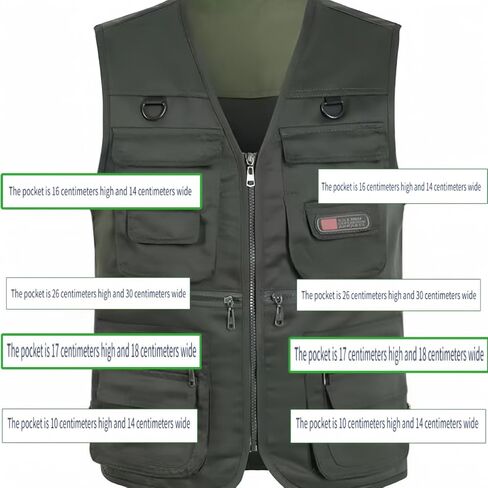 1PC Men's Heavy Duty Lined Vest with 10 Pockets, Warm Padded Sleeveless Jacket for Fishing, Hiking, Photography, Work Olive Green Large, Green in Saudi Arabia