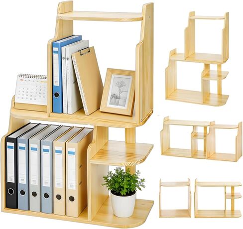 Desk Shelf Organizer, Adjustable Wood Desktop Organizers, Office Storage Rack, Small Tabletop Bookshelf, Freestanding Corner Display Shelf, Multi-Combination Desk Hutch for Dorm Home Study in Kuwait