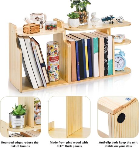 Desk Shelf Organizer, Adjustable Wood Desktop Organizers, Office Storage Rack, Small Tabletop Bookshelf, Freestanding Corner Display Shelf, Multi-Combination Desk Hutch for Dorm Home Study in Kuwait