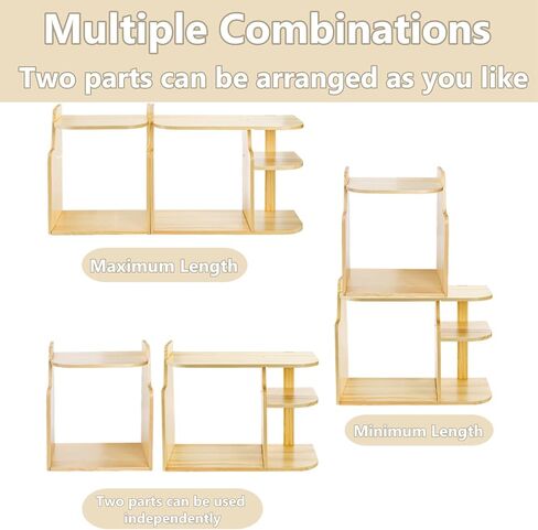 Desk Shelf Organizer, Adjustable Wood Desktop Organizers, Office Storage Rack, Small Tabletop Bookshelf, Freestanding Corner Display Shelf, Multi-Combination Desk Hutch for Dorm Home Study in Kuwait