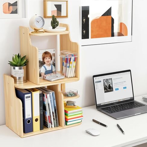 Desk Shelf Organizer, Adjustable Wood Desktop Organizers, Office Storage Rack, Small Tabletop Bookshelf, Freestanding Corner Display Shelf, Multi-Combination Desk Hutch for Dorm Home Study in Kuwait