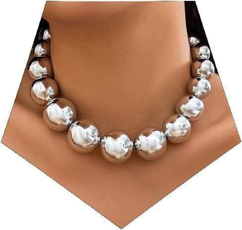 CJIAYUJEW Chunky Gold Necklace for Women Big Silver Chunky Necklaces Chunky Statement Beaded Necklace Thick Bold Necklace Ball Choker Necklace in Kuwait
