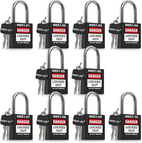 TRADESAFE Lockout Tagout Locks Set with Master Keys - 10 Black Loto Locks Keyed Different, 2 Keys Per Lock, Lockout Locks for Electrical Lockout Tag Out Kits in Kuwait