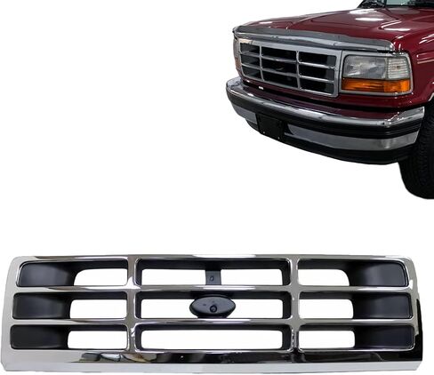 CarPartsDepot شبكة تجميع شبكية أمامية من الكروم مع إدراج فضي داكن متوافق مع Ford Bronco F-350 SUV، كابينة الطاقم القياسية الممتدة وبيك اب الشاسيه 1989-1991 E9TZ8200A FO1200141 in Saudi Arabia