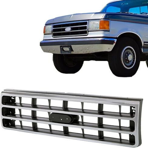 CarPartsDepot Front Chrome Shell Grille Assembly Grill With Dark Argent Insert Compatible With Ford Bronco F-350 SUV Extended Standard Crew Cab & Chassis Pickup 1989-1991 E9TZ8200A FO1200141 in Saudi Arabia