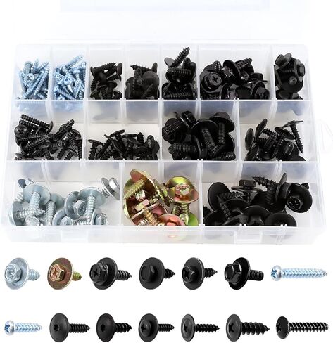 Wuyaoyao 160PCS 14 Sizes Metal Car Screw Body Bumper Hood Retainer Clips with Phillips Round Head Self Tapping Screw Assortment Kit, Fender Liner Splash Shield Screws Fastener for Most Cars in Kuwait