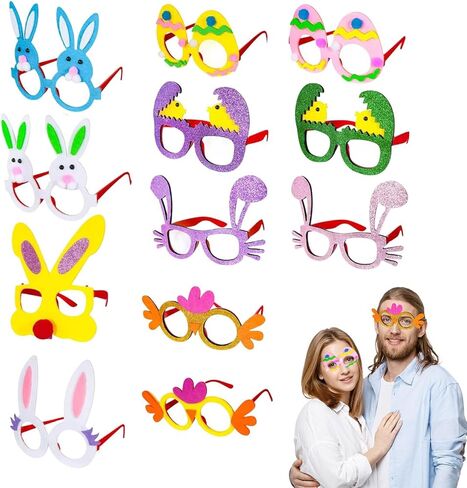 Easter Bunny Glasses, 12 Pack Easter Party Glasses Frame with Glitters for Easter Egg Hunt Party Favor Supplies in Kuwait